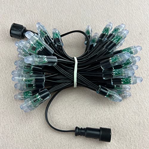 AMNOUR 50pcs/Set Bullet Type DC5V addressable 12mm WS2811 RGB led Smart Pixel Node;All Black 18AWG Wire,IP68 (Color : XConnect Pigtails)
