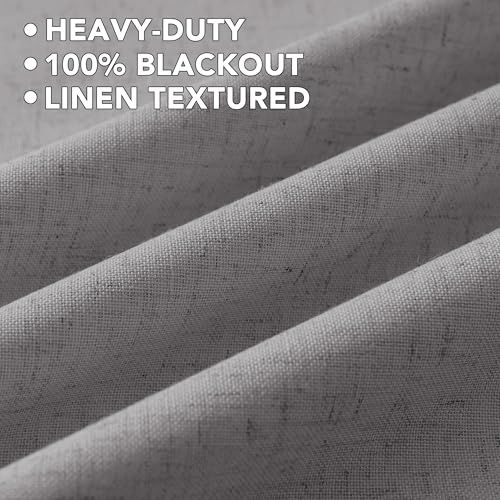 Image of H.VERSAILTEX Linen Curtains 100% Blackout Curtains for Bedroom 120 inch Long Full Light Blocking Nature Linen Blended Window Curtains for Living Room Nickel Grommet (2 Panels, Heathered Dove)
