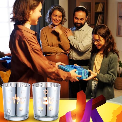 Honeydak Set of 2 Shabbat Candles Holders Silver Jewish Judaica Gift Set Electroplated Glass Modern Shabbat Candlestick Holders for Tea Lights Hanukkah Gifts - Cosy Home Interiors Honeydak Set of 2 Shabbat Candles Holders Silver Jewish Judaica Gift Set Electroplated Glass Modern Shabbat Candlestick Holders for Tea Lights Hanukkah Gifts - Image 7