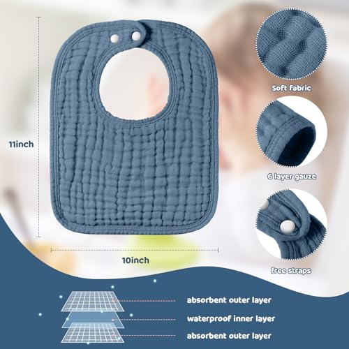 Image of Tallew 8 Pack Muslin Burp Cloths and Baby Bibs for Boy Girl 20 inch x 10 inch Cotton Baby Bandana Drool Bibs Muslin Burp Cloths Absorbent Rag for Newborn Toddler Infant Gifts(Light Blue)
