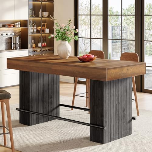 Tribesigns 62.2-Inch Dining Table for 4-6 Counter Height Dining Room Table with Footrest High Top Kitchen Bar Table for Living Room Kitchen Pub