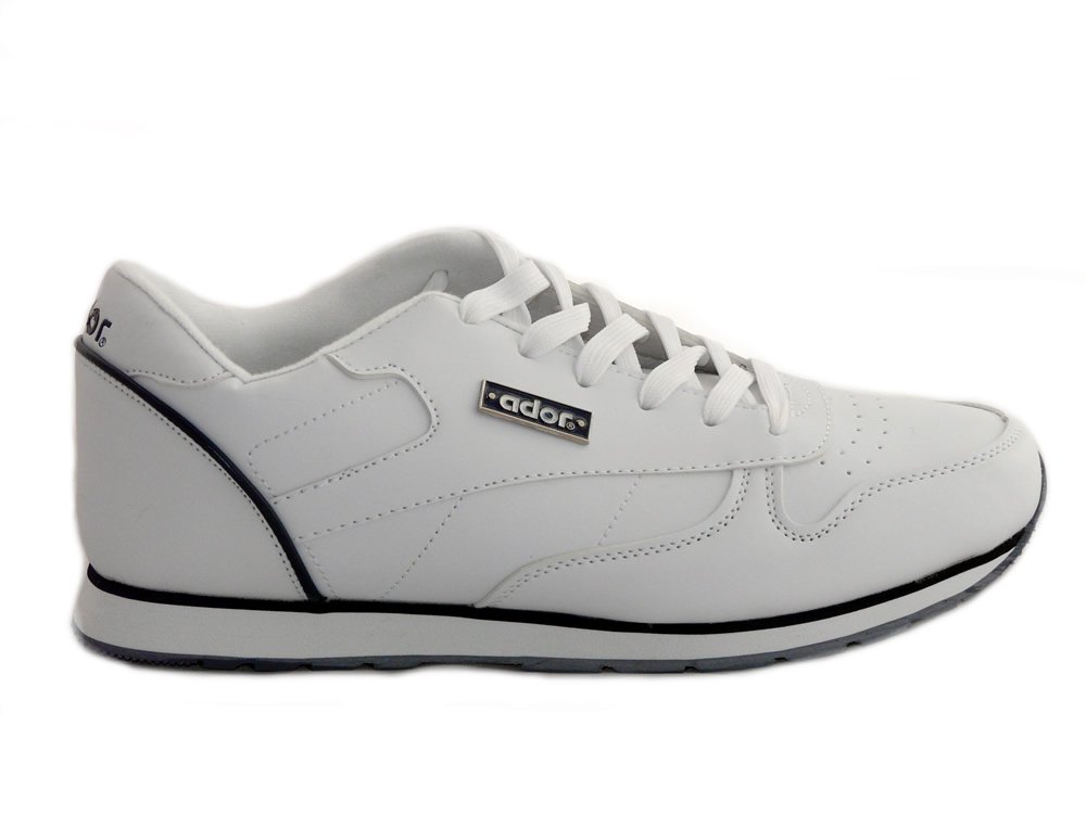 Ador Mens Black or White Imitation Leather Lace-Up or Touch Fasten Trainers  Running Gym Walking Comfortable Sports Shoes Pumps, Plimsolls Sizes 7-11,  ...