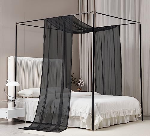 Akiky Cortinas de dosel de cama, toldos transparentes negros, cortinas de cama, cenefa transparente, 1 panel de toldo, bufanda de cama tamaño King, cenefa para decoración del hogar