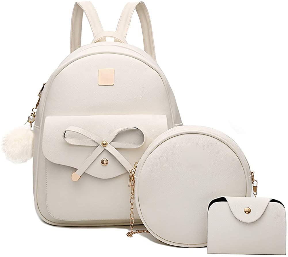 Bowknot 3-Pieces Fahsion Leather Backpack Backpack Purse for Women Rucksack for Ladies Shoulder Bag//Rakhi gift for Sister