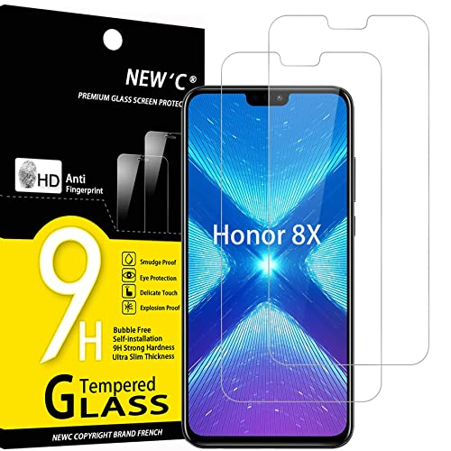 NEW'C 2 Stück für Honor 8X für Panzerglas, Frei von Kratzern, 9H Festigkeit, HD Bildschirmschutzfolie, 0.33mm Ultra-klar, Ultrawiderstandsfähig