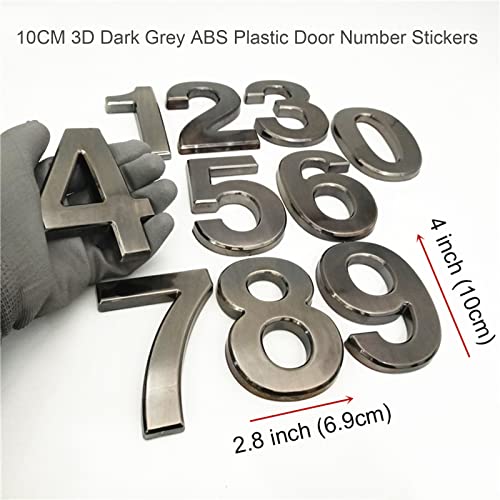 3D Self-Adhesive House Plaque Numbers 10Cm 0-9 Modern Door Plate Number Hotel Address Digits 3M Sticker Sign Abs Electroplating Dark Grey Color, For Hotel Apartment Indoor Mailbox Trash Can (1) #TOP2