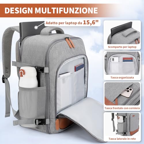 ZOMFELT Zaino Ryanair 40x30x20, 24L Bagaglio a Mano Zaino da Viaggio Donna 5 ZOMFELT Zaino Ryanair 40x30x20, 24L Bagaglio a Mano Zaino da Viaggio Donna - immagine 5
