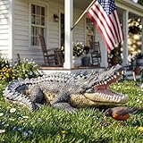 Noegrus 13' Real Crocodile Statue - Alligator Decor, Pool Alligator Decoy, Lifelike Animal Figurine, Hand-Painted Garden Sculpture for Patio, Backyard, Coastal Beach Decor