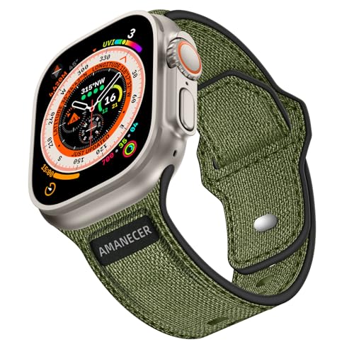 AMANECER Nylon Sport Woven Cloth Band Compatible with Apple Watch Ultra 3/2/1 SE Series 11/10/9/8/7/6/5/4, Adjustable Rugged Weave Braided Fabric Strap for iWatch 49/46/45/44MM, Army Green by AMANECER - Used condition - US$7.12