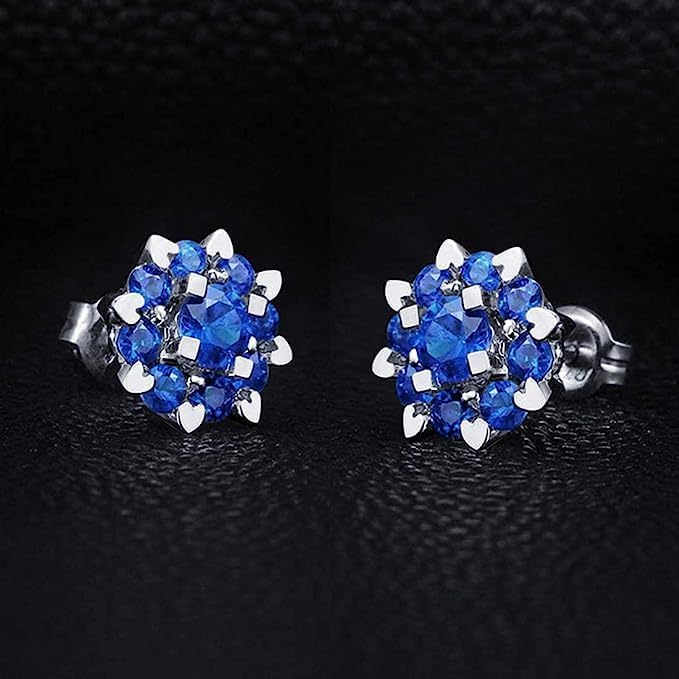 Boucles d'oreilles or blanc anti-allergie saphir véritable sans irritation