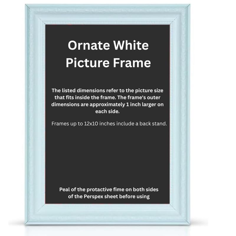 Ornate white picture frame for A6(148x105) mm Picture | Photo frame for wall hanging and tabletop | Perfect for Posters, Artwork and Jigsaw Puzzles.