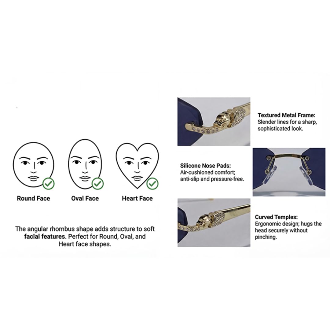 Gafas de sol punk sin montura para hombre, de lujo, con montura metálica, protección UV400.