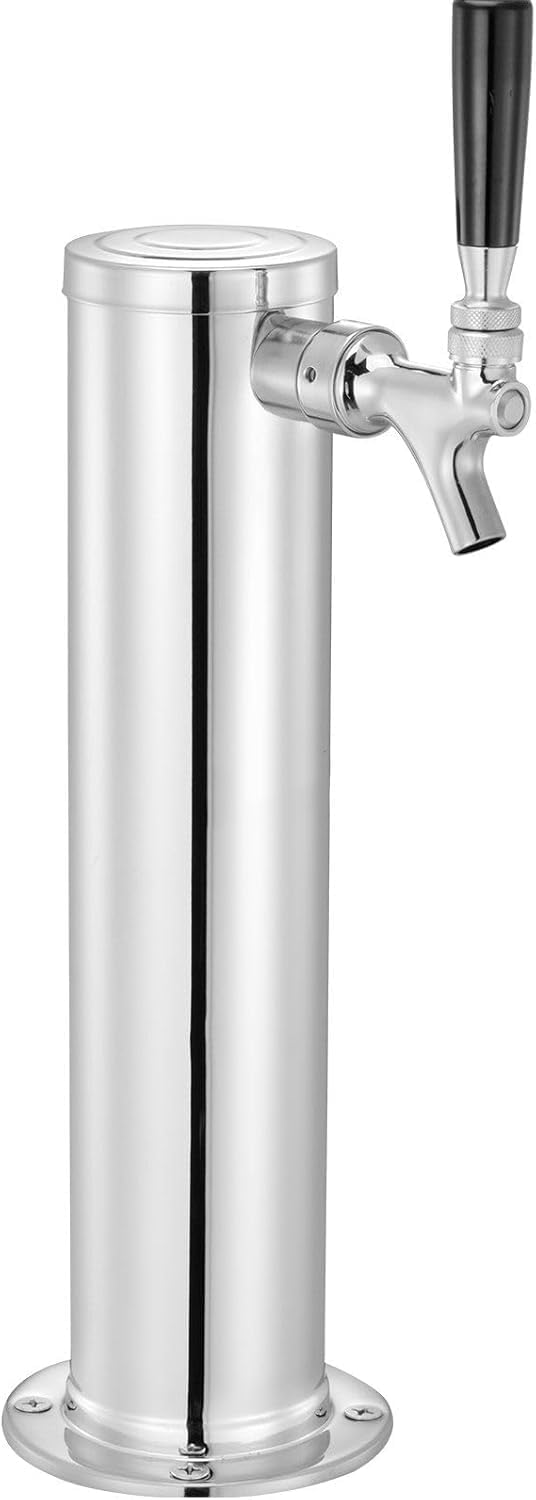 Kegerator Tower Kit, Single Tap Beer Conversion Kit, Stainless Steel Keg Beer Tower Dispenser with Dual Gauge CGA320 Regulator & D-System Keg Coupler, Self-Closing Spring for Party Bar Home