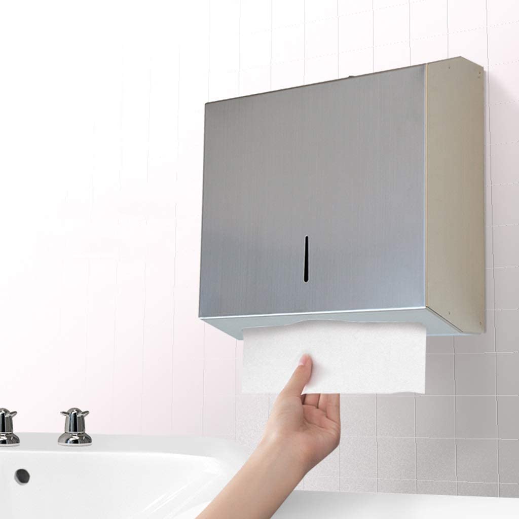 Comodo e pratico Dispenser di asciugamani di carta Dispenser di asciugamani commerciali fissato al muro in acciaio inossidabile per cucina da bagno da ufficio Antiscivolo e durevole