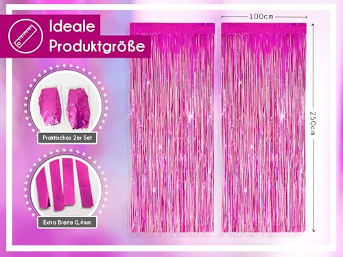 PHENO FLAGS 2 Stück Pinker Lametta Vorhang, 1x2,5m - Glitzernde...