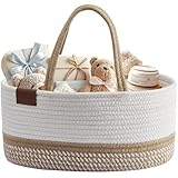 DECOMOMO Baby Caddy Organizer, Diaper Caddy Basket, Baby Baskets for Baby Shower (Spiral Beige & White, Large)