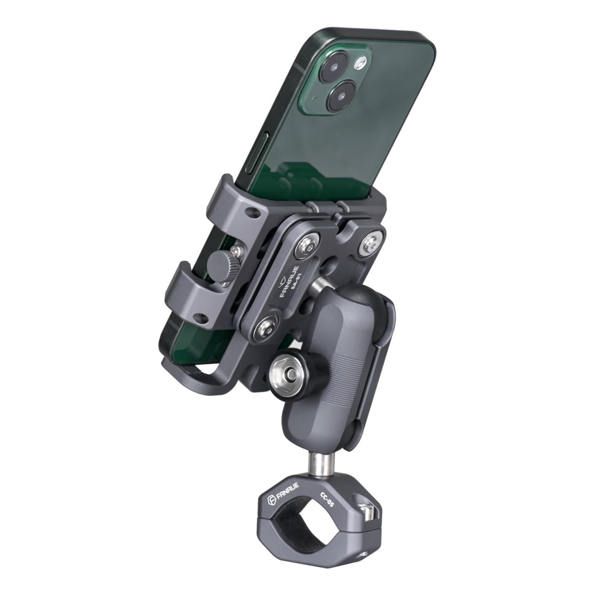 FANAUE - Soporte antirrobo para teléfono con módulo de amortiguación, aleación de aluminio, compatible con brazos dobles de tamaño B de RAM Mounts, adecuado para smartphones de 4,7 a 7 pulgadas