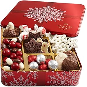 Bonnie and Pop’s Holiday Tin- with Assorted Christmas Chocolate, Nuts, Bark, Truffles – Festive, Corporate, Family, Gift…