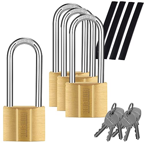 Image of 81 /40L-4P Long Shackle Keyed Padlock (Keyed Alike, Waterproof, Solid Brass Lock) for Sheds, Storage Unit, School, Gym Locker, Fence, Toolbox, Hasp, Storage - 1-9 /16 in. (40 mm L) *4