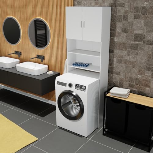 HAGO 24 | Armadio per lavatrice | HWR | Armadietto da bagno | Armadio | Armadio | Antigraffio | Torre per lavatrice | Ripiani