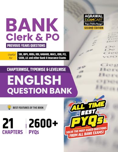Image of Examcart Bank Clerk & PO English Question Bank Book | 21 Chapters with 2600+ PYQs | Chapter, Type & Level-wise Question | For SBI, IBPS, RRB, NABARD, LIC & All Banking Exams 2026