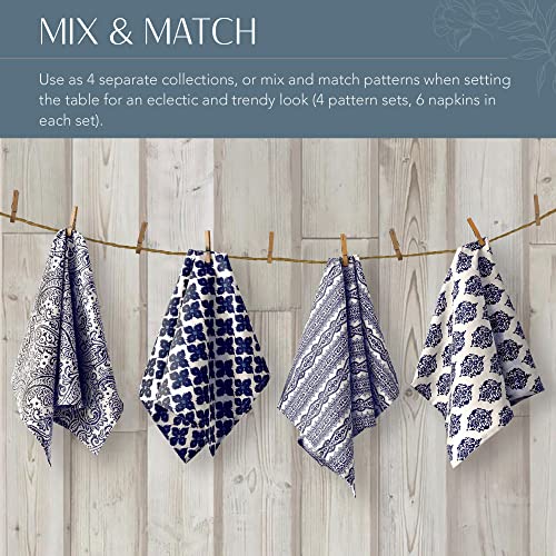 Elrene Home Fashions Everyday Casual Prints Decorative Cloth Napkins And Table Accessories, 17" X 17", Indigo Blue, 24 Count #TOP4