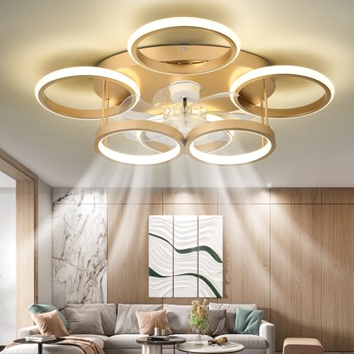 Anyeark Low Profile Ceiling Fan with Light Modern, Bedroom Ceiling Smart Fan with LED, Fandelier Ceiling Fan Flush Mount 25.6-inch, 3000K-6500K Stepless Color Change, Assembly Required (Gold) - image 1