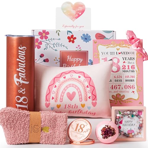 18th Birthday Gifts for Gifts,Unique Gifts Set Ideas for Turning 18 Year Old Girl Pamper Hamper Box,Happy Bday Present Basket Kit for Teen Girl Decorations for Sisters,Daughter,Niece, Granddaughter