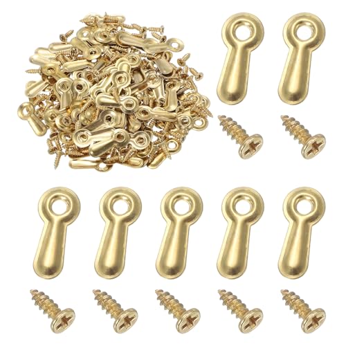 Image of uxcell 120pcs Picture Frame Backing Clips, 0.75 inch Photo Frame Turn Buttons Fasteners Hardware Corner Clip with 120pcs Screw for Hanging Pictures Craft Drawings, Gold