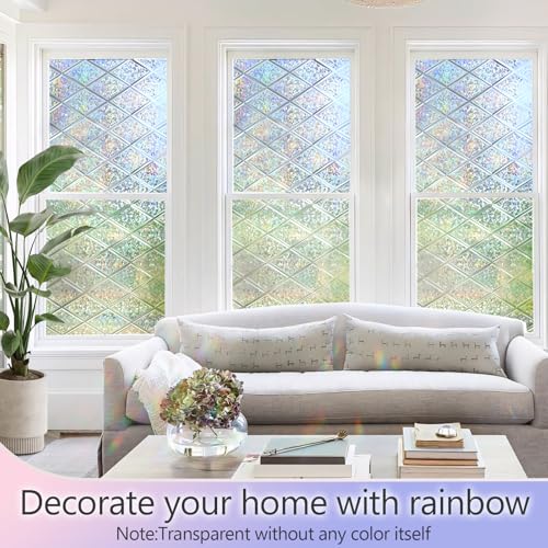 Image of KESPEN Stained Glass Window Film Decorative Rainbow Privacy Window Film Anti UV Static Cling Glass Stickers for Home, 29.5 Inch X 6.5 Feet