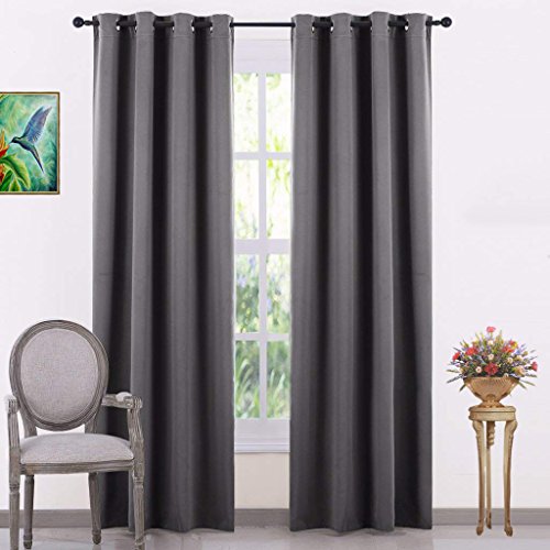 Image of JUPON Extra Wide Blackout Curtains for Bedroom - Thermal Insulated Room Darkening Curtains for Living Room, Set of 2 (54 x 72 inch - Gray)