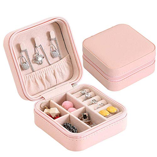 Preisvergleich Produktbild Kleine Schmuckschatulle Organizer Travel Tragbare Kunstlederschmuck Aufbewahrungskoffer Mit Reißverschluss Schmuck Organizer Für Armbänder, Ohrringe, Ringe Für Mädchen, 10-mal; 10-mal; 5 cm / pink