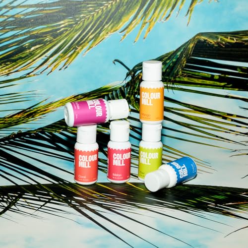Image of Colour Mill Oil Blend Food Coloring, Tropical Pack - 20 Milliliters Each of 6 Colors: Coral, Cobalt, Fuchsia, Kiwi, Mango and Melon