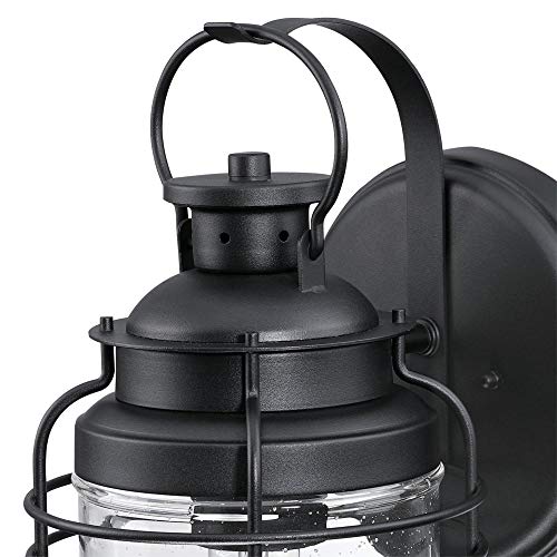 Image of Westinghouse Lighting 6112500 Kellen Nautical-Style One-Light Outdoor Wall Light, Textured Black Finish, Clear Seeded Glass