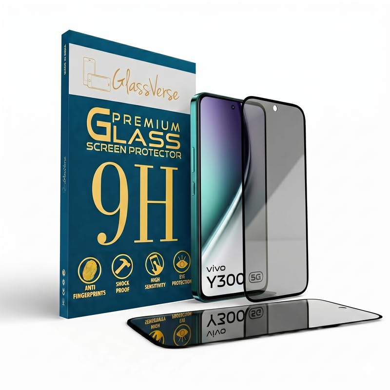 Image of GlassVerse Privacy Tempered Glass for Vivo Y300 5G | Anti Spy Screen Protector, 9H Hardness, Edge to Edge, Case Friendly, Hassle-less Installation Kit Included. (Pack of 1)