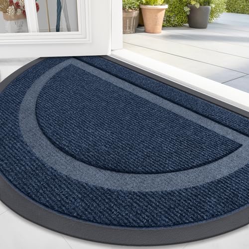Image of OLANLY Half Circle Door Mat Indoor Outdoor Entrance Welcome, Waterproof All-Season, All-Weather Doormat, Sturdy Natural Rubber, Low Profile, Easy Clean Patio Porch Entryway Mat, 71x47, Blue