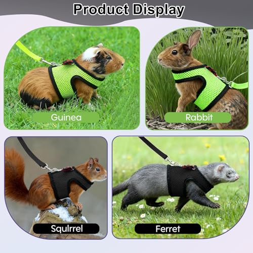 Image of Guinea Pig Harness and Leash,2packs Guinea Pig Clothes Baby Ferret Rats Hamster Soft Mesh Harness Leash for Decoration,Hamster Harness can be Adjusted to Any Size. (Black + Green)
