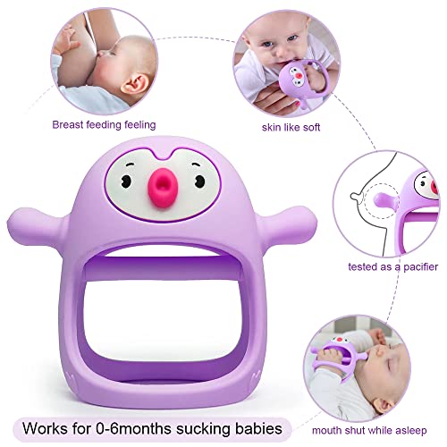 Smily Mia Penguin Buddy Never Drop Silicone Baby Teething Toy For 0-6Month Infants, Baby Chew Toys For Sucking Needs, Hand Pacifier For Breast Feeding Babies, Car Seat Toy For New Born,Light Purple #TOP2