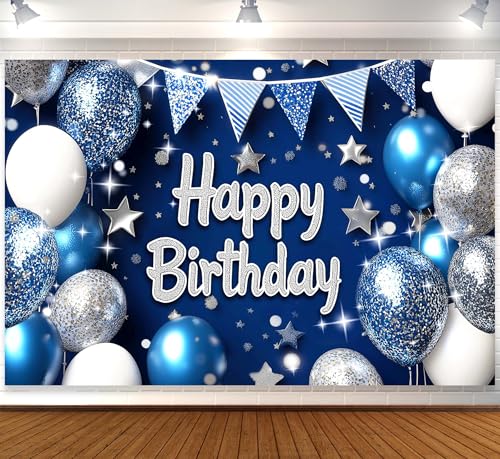Image of Blue Happy Birthday Banner for Men 6x4ft Blue Happy Birthday Decorations for Men Happy Birthday Backdrop Decoracion De Cumpleanos Para Hombre Feliz Cumpleanos Decoracion Happy Birthday Sign