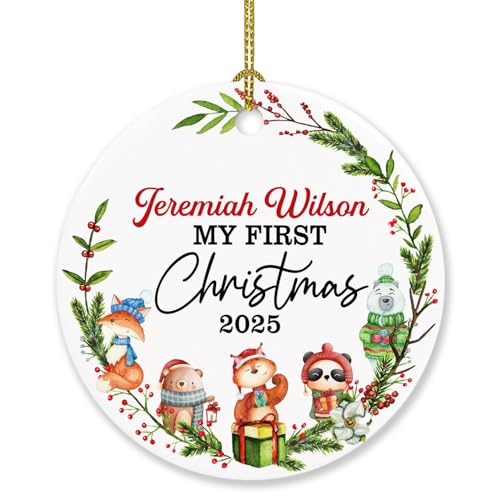 Baby's First Christmas Ornament, Personalized Baby 1st Xmas Ornament, Custom Name & Birthday Newborn New Baby Ornament Gift for New Parent New Dad New Mom, Baby First Christmas 2025 Ornament Gifts
