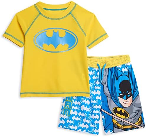DC Comics Justice League Batman Toddler Boys Rash Guard and Swim Trunks Outfit Set Yellow 4T