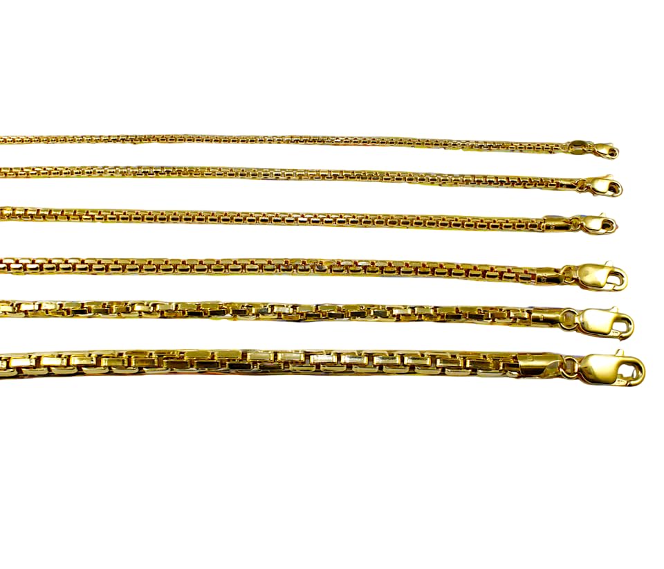 14K Yellow Gold Venetian Round Box Chain Necklace Bracelet Real Men Women Jewelry 1.40g-39.10g | 1.3mm-5.0mm | 7 inches-30 inches | MADE IN ITALY