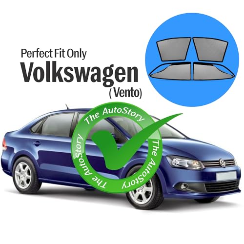 Image of AutoStory Magnetic Car Sunshade for Vento | Front Half Cut for Mirror Visibility + Rear Full Coverage with Zipper | Heavy Heat & UV Protection | Privacy Side Window Curtains Shades