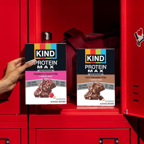 Image of KIND Protein MAX Bars, Dark Chocolate Crisp, Gluten Free, Low Sugar, High Fiber Snacks, 20g Protein, 24 Count