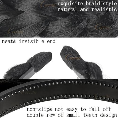Image of Cerrito Synthetic Braided Hair Headband Set of 2 | Plaited Wig Band with Teeth Hairband For Woman | Elastic Headband For Extension, Ponytails, Bun & Juda | Hair Accessories for Women & Girls (Black)