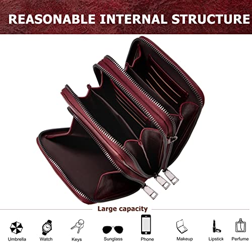 Image of myfriday Small Cell Phone Crossbody Bag, Multi-pocket & 6 Card Slots | 6 card slots, multi-pocket zipper layout and soft synthetic leather keep phone, lipstick, coins and keys ready outdoors