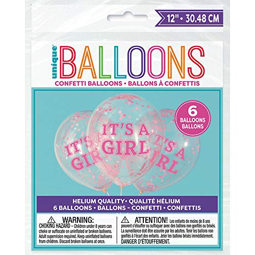 It's A Girl Clear Latex Balloons with Pink Confetti