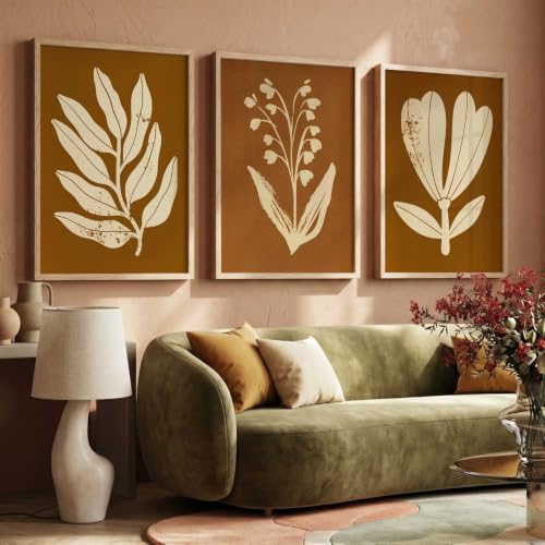 Image of kotart Botanical Art Home Decoration Painting | Floral Aesthetic Paintings With Frame For Living Room Bed Room Hotel Wall Decor Digital Reprint Set of 3 (19X25 inch)