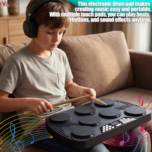 Image of VikriDA Kids Hand Drum Puzzle Game with LED Lights - Portable Electronic Desktop Drum Toy with Sound & Light Effects