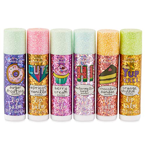 6 Piece Scented Lip Balm Set - Pack of 6"Sweet Like Donuts" Roll-On Flavored Lip Balm Sticks with Beesax in a Small Zipper Purse Case for Girls by Tri-Coastal Design